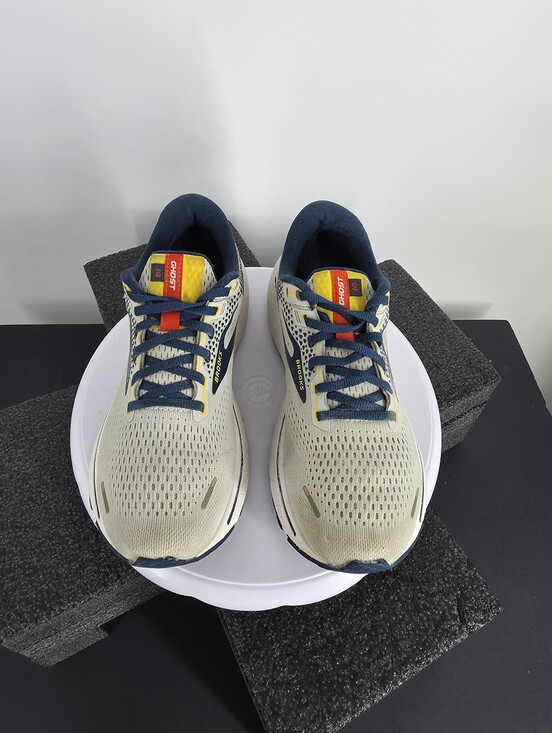 Brooks Ghost 14 Men\'s Road Running Shoes Size 8 D Gray Cream Navy Yellow main image 3
